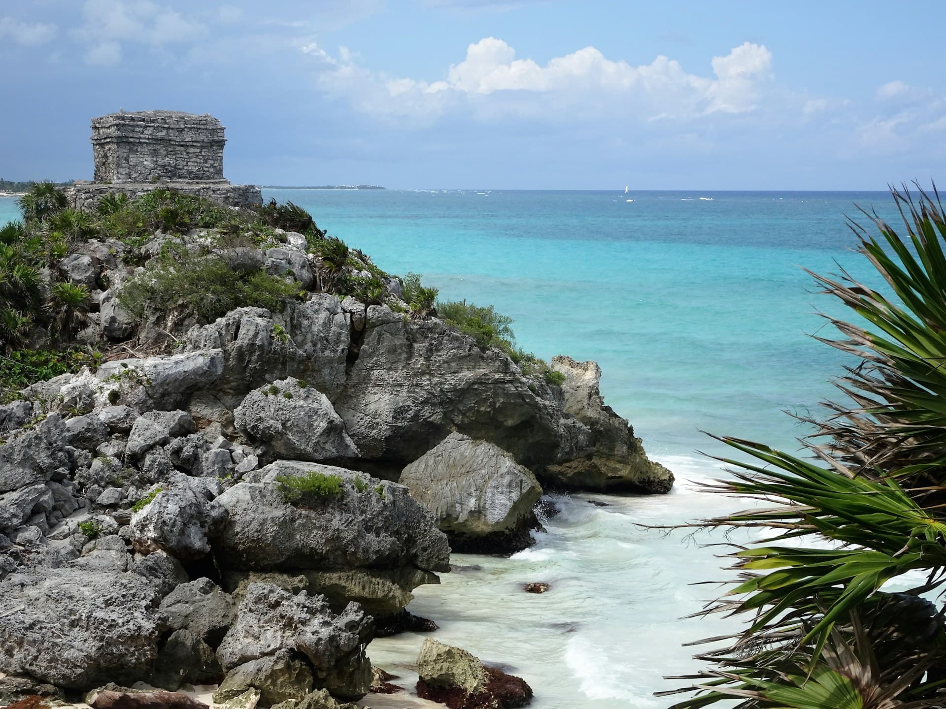 The clifftop Maya ruins of Tulum overlooking the Caribbean Sea